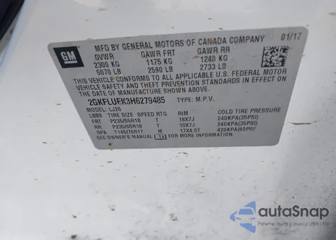 2017 GMC Terrain z USA, uszkodzony, nr VIN 2GKLFLUEK3H627948